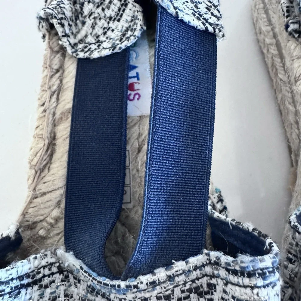 Arpagatus‎ Tweed Espadrille Flats Women Size 37 Blue White Jute Slip On Spain